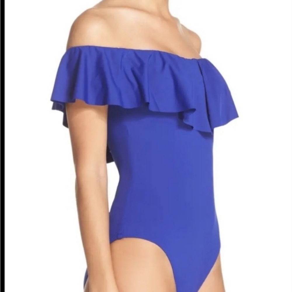 Elegant Off-Shoulder Blue Swimsuit NWT - Picture 2 of 9